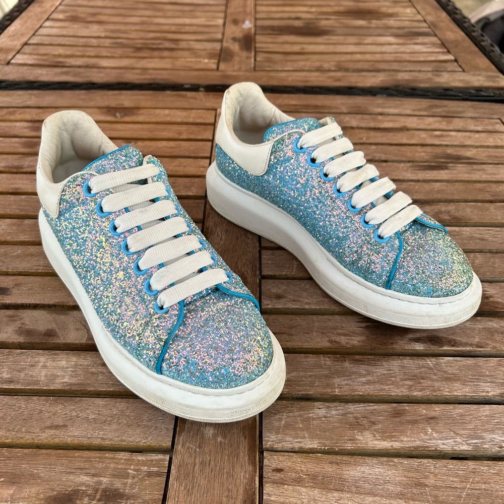 Alexander McQueen Oversized Sneakers in Heavenly Blue Sparkle Glitter Size 9.5WM